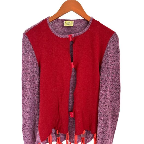 Vintage Red & Purple Knit Cardigan Fairy Lace Whimsical Bohemian Sheer - Picture 2 of 16